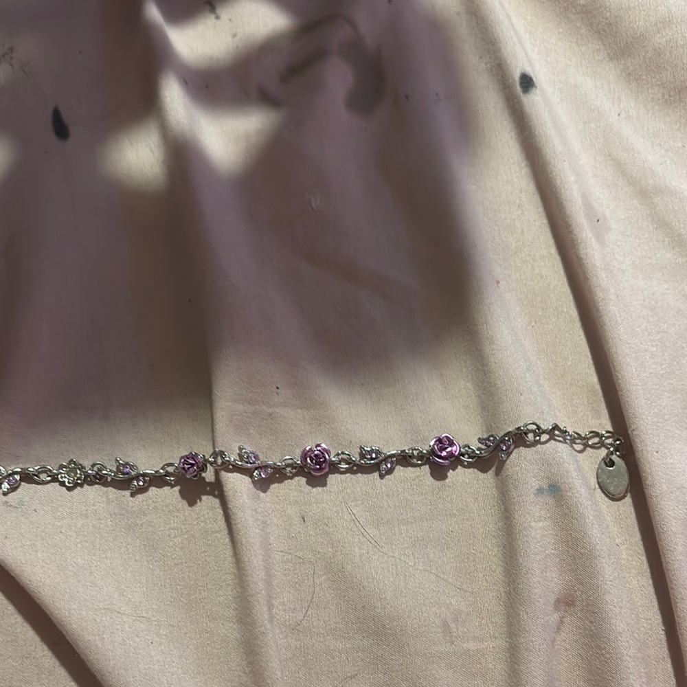 Elegant Silver and Purple Floral Bracelet